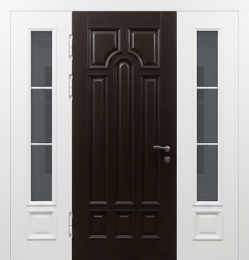 Остекленная входная группа с терморазрывом и двухцветными окрашенными панелями МДФ RAL